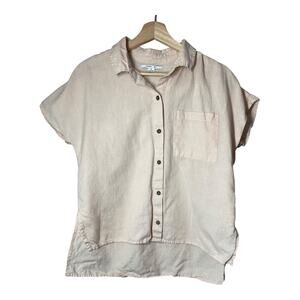 Roxy Cotton Linen Blend Camp Shirt Blush Pale Pink Button Front Size Small  Top